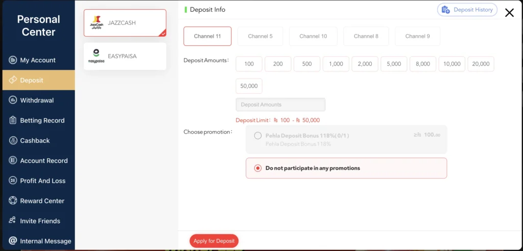 Winrupees deposit and Wintdraw